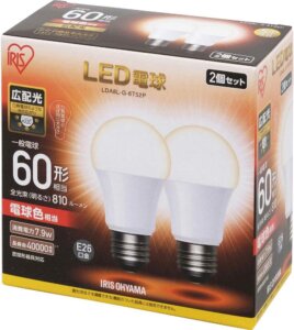 IRIS LED電球 E26 810lm 広配光 電球色(2個セット) LDA8LG6T52P