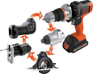 ブラックアンドデッカー(BLACK+DECKER) 18V マルチツール EVO185E1 コードレス 電動工具 DIY用 インパクトドライバー・ドリルドライバー・丸ノコ・ジグソー・レシプロソーを1台で ビット・バッテリー 付き